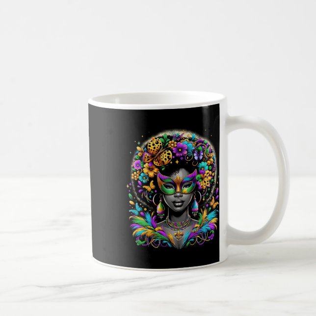 Black Queen Afro African Beads Mask Mardi Gras Car Coffee Mug (Right)