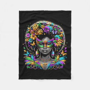 Black Queen Afro African Beads Mask Mardi Gras Car Fleece Blanket