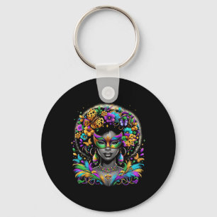 Black Queen Afro African Beads Mask Mardi Gras Car Key Ring