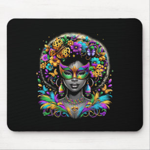 Black Queen Afro African Beads Mask Mardi Gras Car Mouse Mat