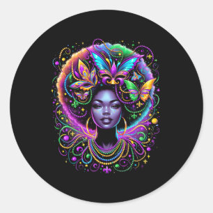 Black Queen Afro African Butterfly Beads Mask Mard Classic Round Sticker