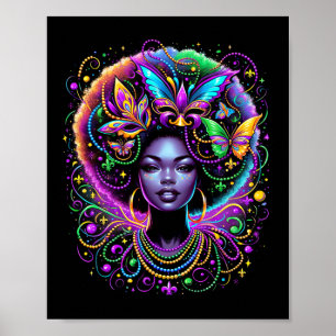 Black Queen Afro African Butterfly Beads Mask Mard Poster