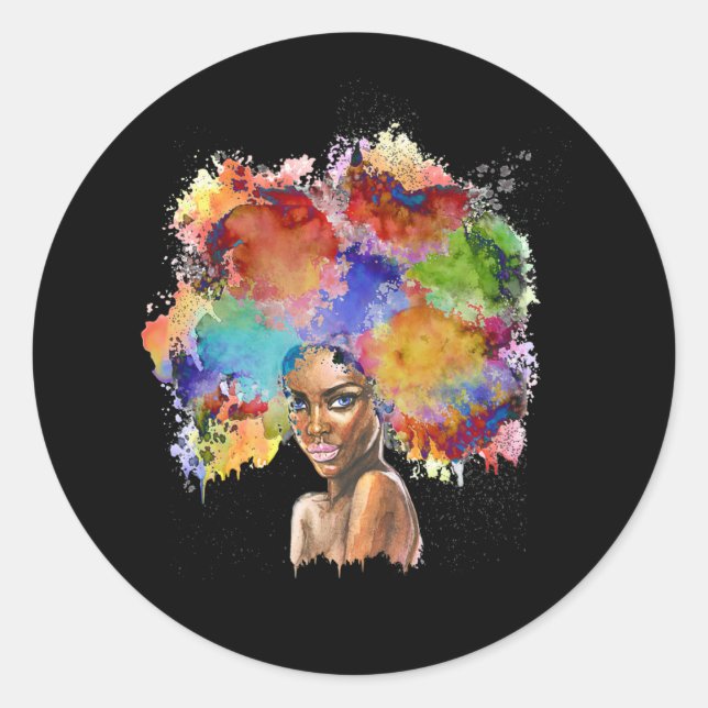 Black Queen Afro Melanin Art African American Classic Round Sticker (Front)