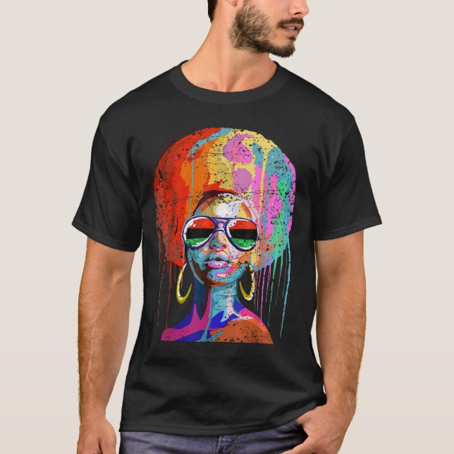 Black Queen Afro Melanin Art T-Shirt (Front)