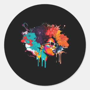 Black Queen Afro Melanin Dripping Art Lover Americ Classic Round Sticker