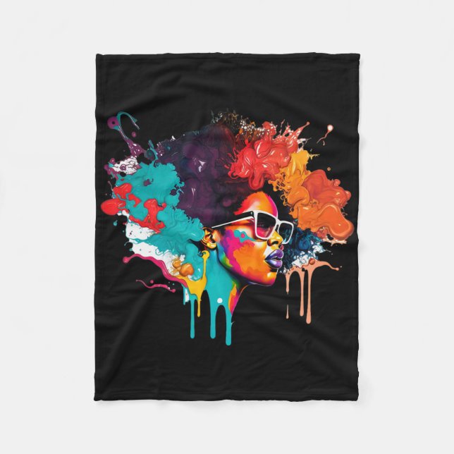 Black Queen Afro Melanin Dripping Art Lover Americ Fleece Blanket (Front)