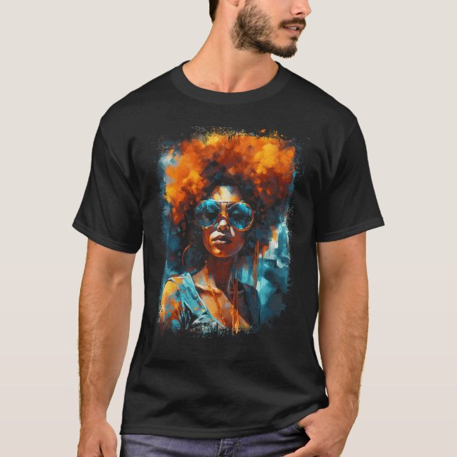 Black Queen Afro Melanin Dripping Juneteenth 34 T-Shirt (Front)