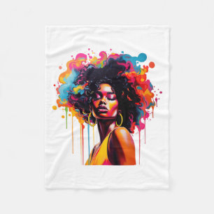 black queen afro melanin dripping juneteenth afric fleece blanket