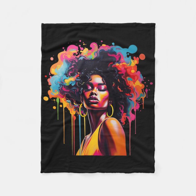 Black Queen Afro Melanin Dripping Juneteenth Afric Fleece Blanket (Front)