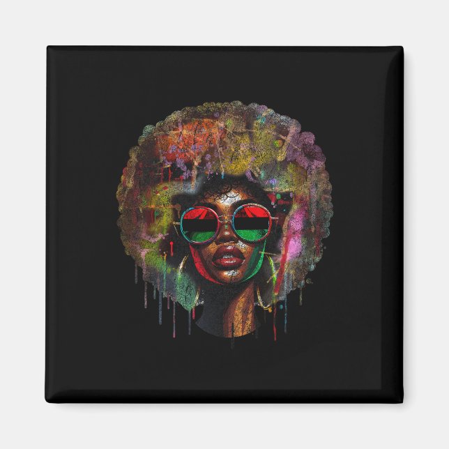 Black Queen Afro Melanin Dripping Juneteenth Afric Magnet (Front)