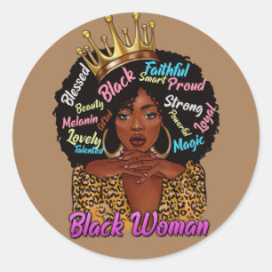 Black Queen Afro Woman Classic Round Sticker