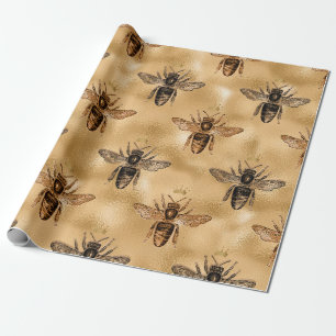 Black Queen Bees on Gold Wrapping Paper