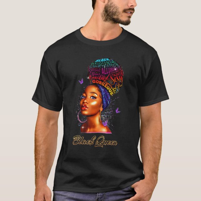 Black Queen Black Woman Afro Natural Hair African  T-Shirt (Front)