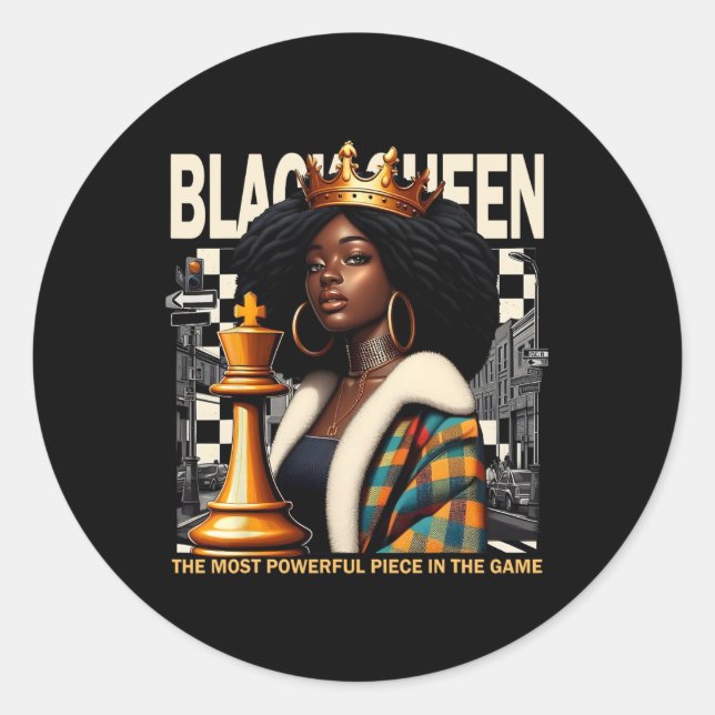Black Queen Chess Empowerment Black Culture Costum Classic Round Sticker (Front)