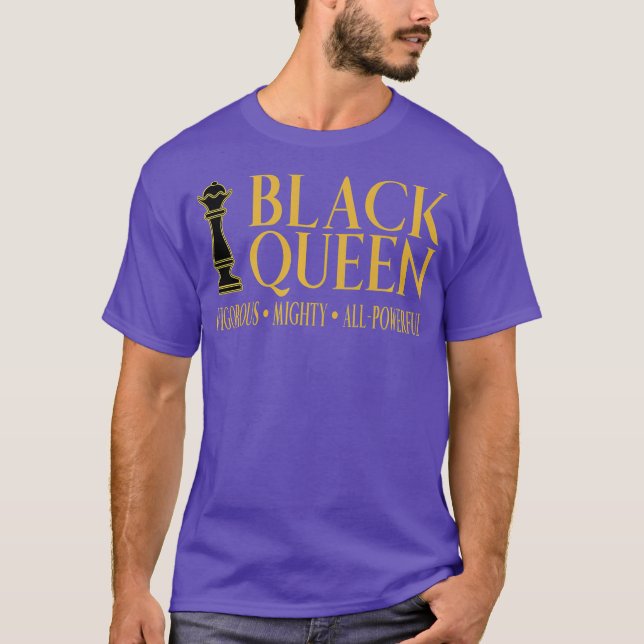 Black Queen Chess Piece Gold African American T-Shirt (Front)