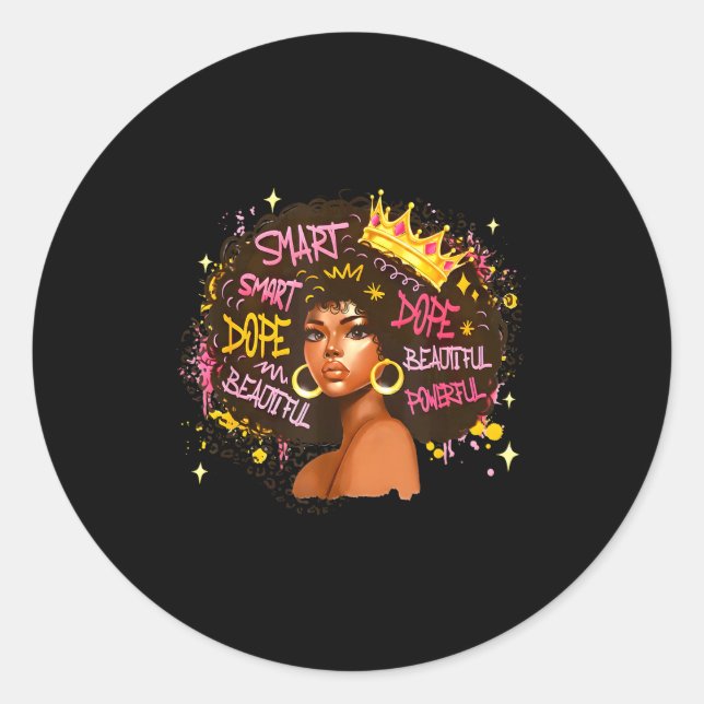 Black Queen Dripng Afro Melanin Black History Mont Classic Round Sticker (Front)