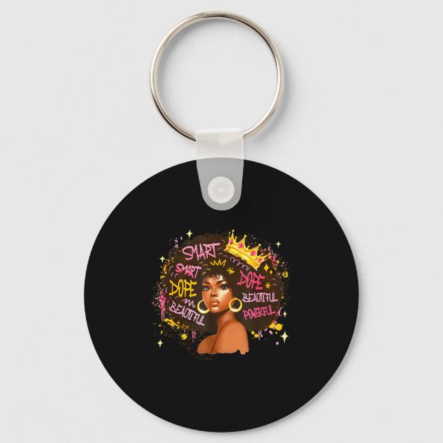 Black Queen Dripng Afro Melanin Black History Mont Key Ring (Front)