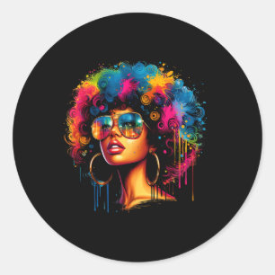 Black Queen Dripping Afro Melanin Juneteenth Girl Classic Round Sticker