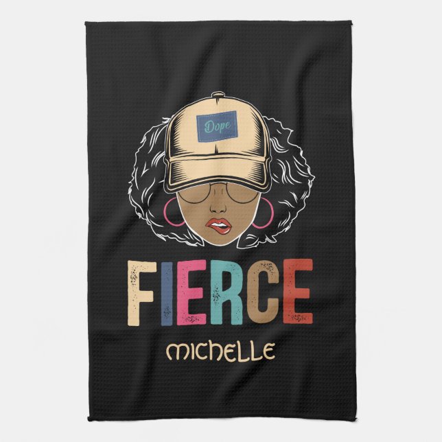 Black Queen | Fierce | Black Woman Tea Towel (Vertical)