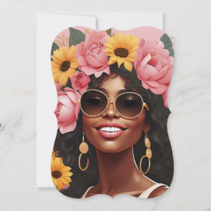 Black queen floral afro melanin woman flower love  invitation