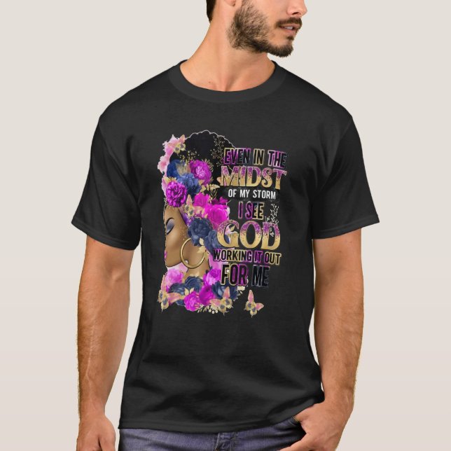 Black Queen Lady Curly Natural Afro African Americ T-Shirt (Front)