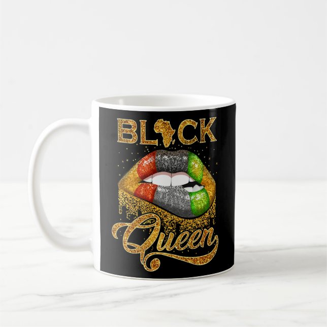 Black Queen Lips Glitter & Gold Red Green Pan Afri Coffee Mug (Left)