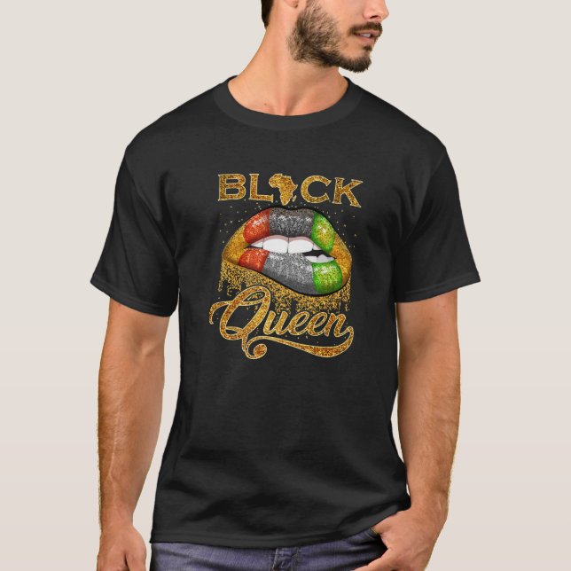 Black Queen Lips Glitter T-Shirt (Front)