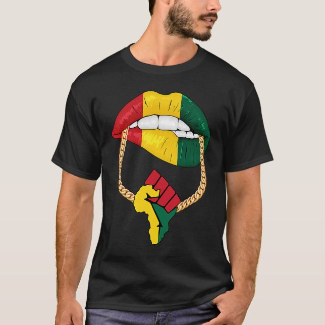 Black Queen Melanin Lips Africa Flag Pride BHM Bla T-Shirt (Front)