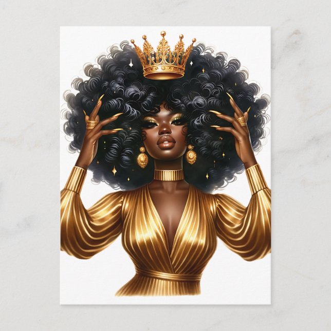 Black queen melanin Sista African American beautif Holiday Postcard (Front)