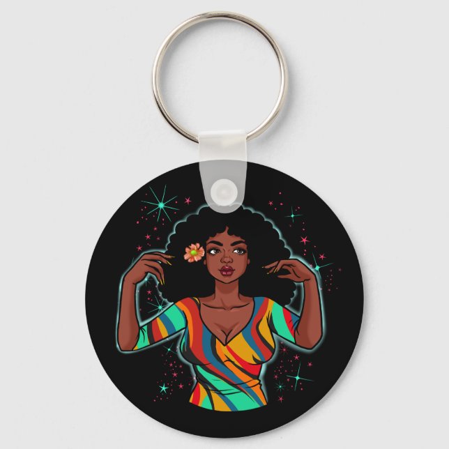 Black queen, melanin sista, black girl magic.  key ring (Front)
