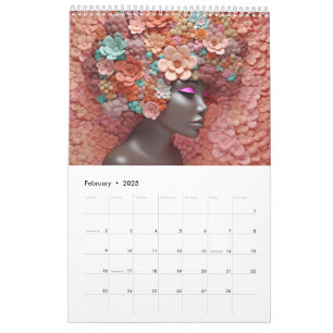Black queen melanin sista flower curly afro women  calendar