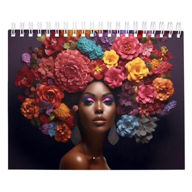Black queen melanin sista flower curly afro women  calendar (Cover)
