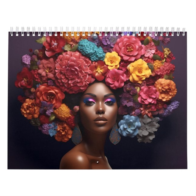 Black queen melanin sista flower curly afro women  calendar (Cover)