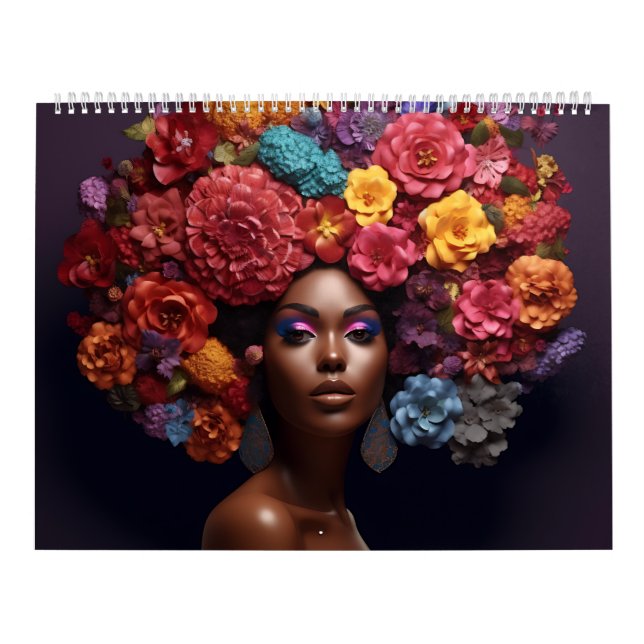 Black queen melanin sista flower curly afro women  calendar (Cover)