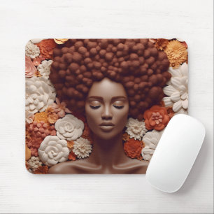 Black queen melanin sista flower curly afro women mouse mat