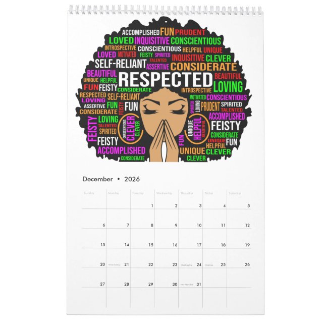 Black Queen Melanin Woman Brown Skin Sista Magic Calendar (Dec 2026)