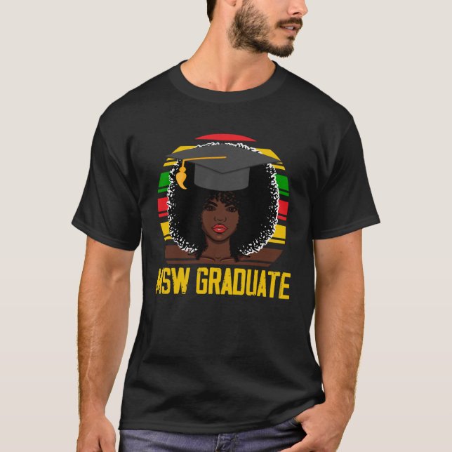 Black Queen MSW Social Work Retro Afro Masters Gra T-Shirt (Front)