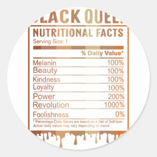Black Queen Nutrition Facts Black History Month 20 Classic Round Sticker