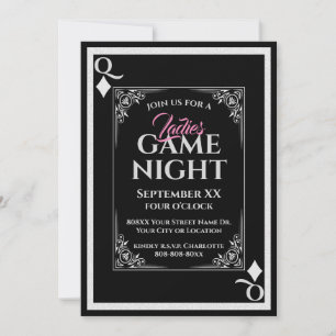 Black Queen of Diamonds Ladies Game Night Invitation