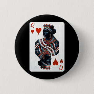 black queen of hearts card deck game proud black w 6 cm round badge