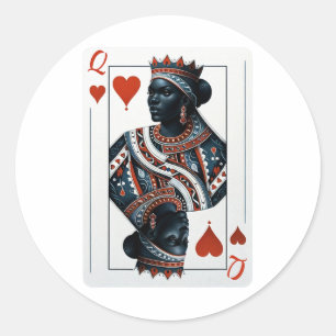 Black Queen Of Hearts Card Deck Game Proud Black W Classic Round Sticker