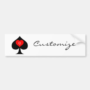Black Queen of Spades Red Heart Thunder_Cove Bumper Sticker