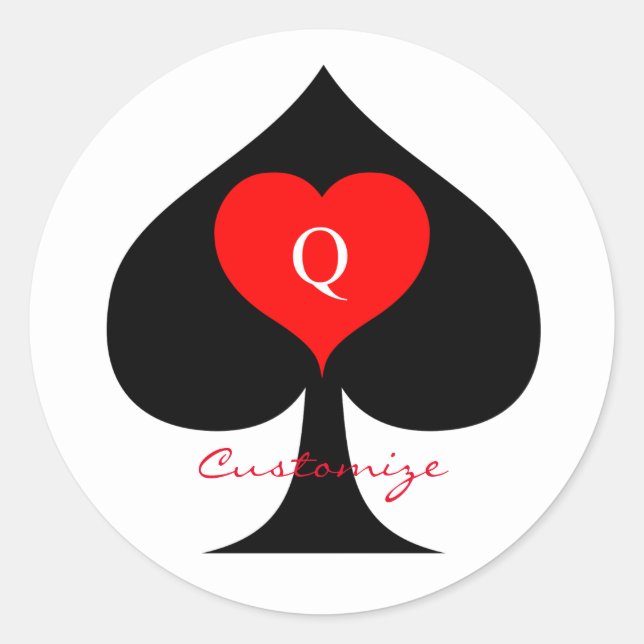 Black Queen of Spades Red Heart Thunder_Cove Classic Round Sticker (Front)