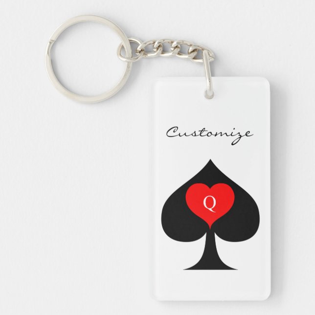 Black Queen of Spades Red Heart Thunder_Cove Key Ring (Front)