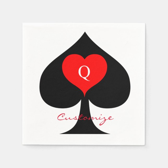Black Queen of Spades Red Heart Thunder_Cove Napkin (Front)