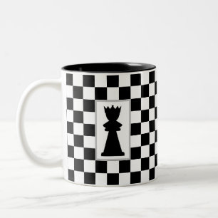 Black Queen on Black & White Chess Two-Tone Coffee Mug