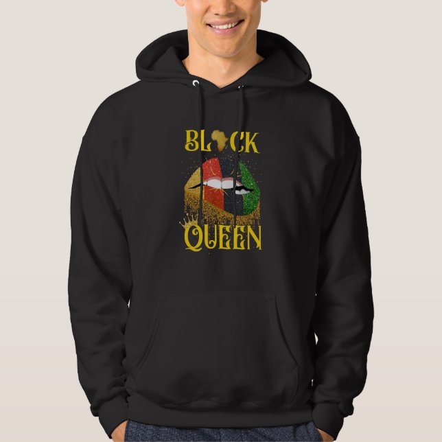 Black Queen Pan African Colors Biting Lips Melanin Hoodie (Front)
