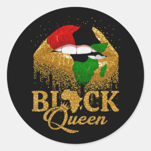 Black Queen Pan African Flag Colours Biting Lips Classic Round Sticker