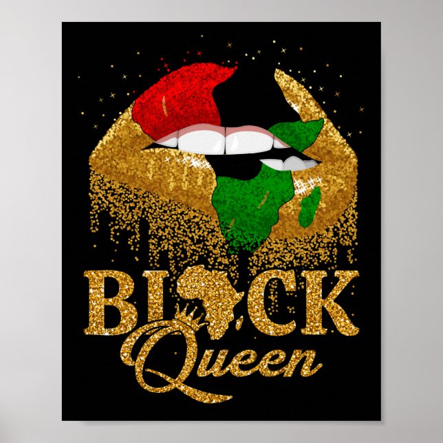 Black Queen Pan African Flag Colours Biting Lips Poster (Front)