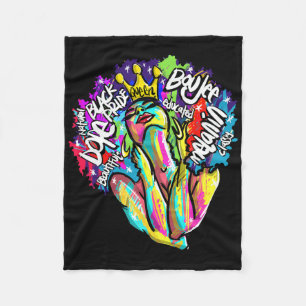 Black Queen Retro Afro Words Melanin Unapologetica Fleece Blanket